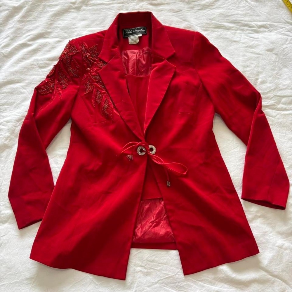 Red Beaded Vintage Fifth Sunday Blazer Set Size 6